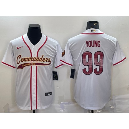 Men's Washington Commanders #99 Chase Young White With Patch Cool Base Stitched Baseball Jersey