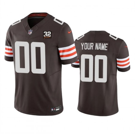 Men's Cleveland Browns Customized Brown 2023 F.U.S.E. With Jim Brown Memorial Patch Vapor Untouchable Limited Stitched Jersey