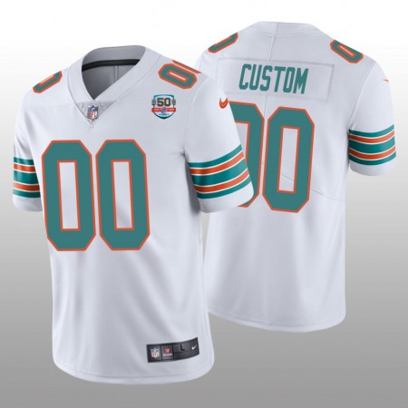 Men's Miami Dolphins Active Player Custom 2022 White With 50th Perfect Season Patch Limited Stitched Jersey