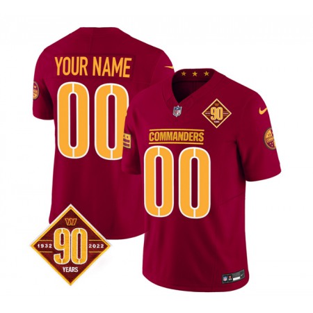 Men's Washington Commanders Active Player Custom Burgundy 2023 F.U.S.E. 90th Anniversary Vapor Limited Stitched Football Jersey