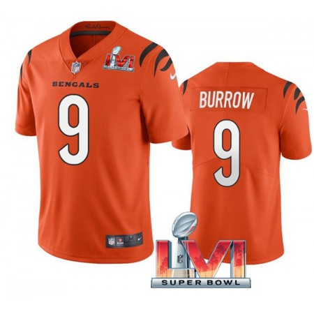 Youth Cincinnati Bengals #9 Joe Burrow 2022 Orange Super Bowl LVI Vapor Limited Stitched Jersey