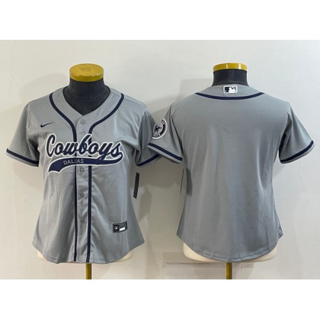 Youth Dallas Cowboys Blank Grey With Patch Cool Base Stitched Baseball Jersey