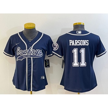 Youth Dallas Cowboys #11 Micah Parsons Navy With Patch Cool Base Stitched Baseball Jersey