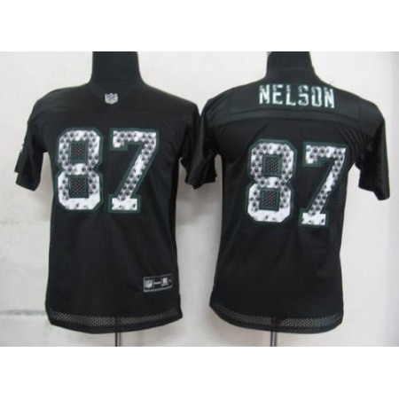 Sideline Black United Packers #87 Jordy Nelson Black Stitched Youth NFL Jersey