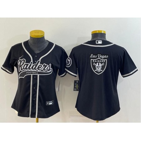 Youth Las Vegas Raiders Black Team Big Logo With Patch Cool Base Stitched Baseball Jersey