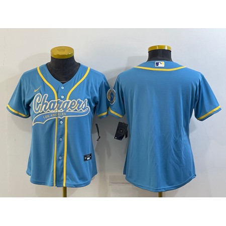 Youth Los Angeles Chargers Blank Blue With Patch Cool Base Stitched Baseball Jersey