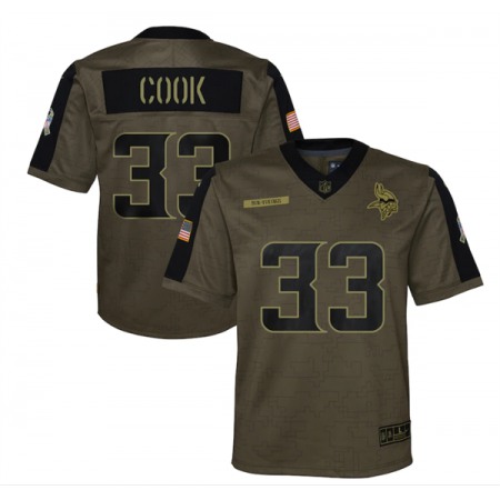 Youth Minnesota Vikings #33 Dalvin Cook 2021 Olive Salute To Service Limited Stitched Jersey