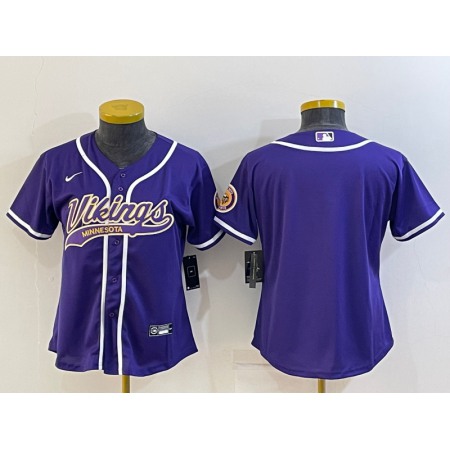 Youth Minnesota Vikings Blank Purple With Patch Cool Base Stitched Baseball Jersey