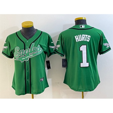 Youth Philadelphia Eagles #1 Jalen Hurts Green Cool Base Stitched Baseball Jersey