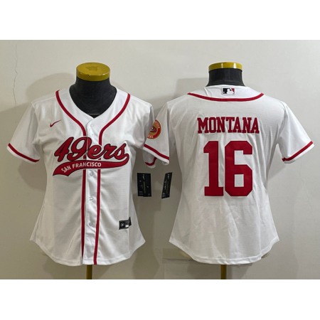 Youth San Francisco 49ers #16 Joe Montana White With Patch Cool Base Stitched Baseball Jersey