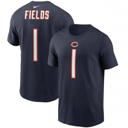 Men's Chicago Bears #1 Justin Fields 2021 Navy NFL Draft First Round Pick Player Name & Number T-Shirt