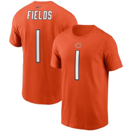 Men's Chicago Bears #1 Justin Fields 2021 Orange NFL Draft First Round Pick Player Name & Number T-Shirt