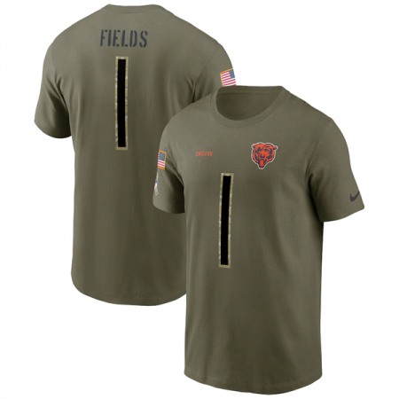 Men's Chicago Bears #1 Justin Fields 2022 Olive Salute to Service T-Shirt