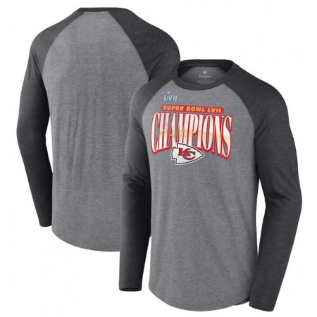 Men's Kansas City Chiefs Gray Charcoal Super Bowl LVII Champions Rewrite History Raglan Long Sleeve T-Shirt