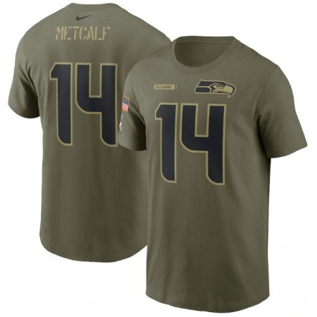 Men's Seattle Seahawks #14 D.K. Metcalf 2021 Olive Salute To Service Legend Performance T-Shirt