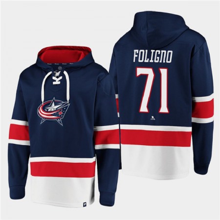 Men's Columbus Blue Jackets #71 Nick Foligno Navy All Stitched Sweatshirt Hoodie