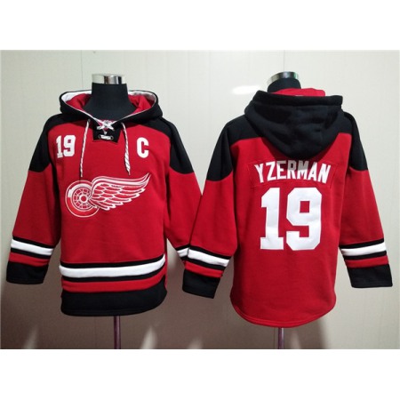 Men's Detroit Red Wings #19 Steve Yzerman Red Lace-Up Pullover Hoodie