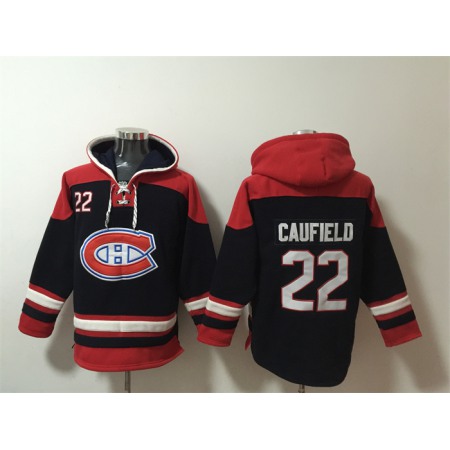 Men's Montreal Canadiens #22 Cole Caufield Navy/Red Lace-Up Pullover Hoodie