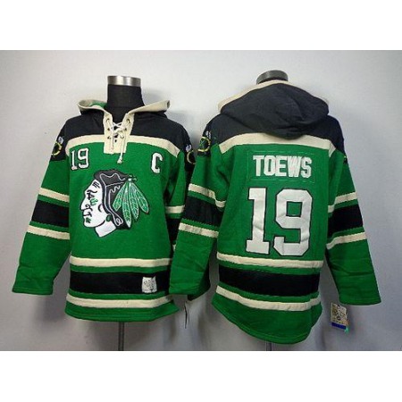 Blackhawks #19 Jonathan Toews Green St. Patrick's Day McNary Lace Hoodie Stitched NHL Jersey