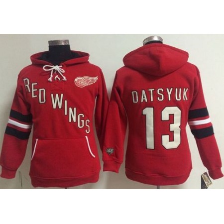 Detroit Red Wings #13 Pavel Datsyuk Red Women's Old Time Heidi NHL Hoodie