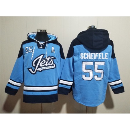 Men's Winnipeg Jets #55 Mark Scheifele Blue Lace-Up Pullover Hoodie