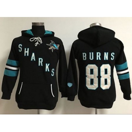 San Jose Sharks #88 Brent Burns Black Women's Old Time Heidi Hoodie NHL Hoodie