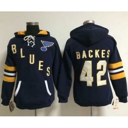 St. Louis Blues #42 David Backes Navy Blue Women's Old Time Heidi NHL Hoodie