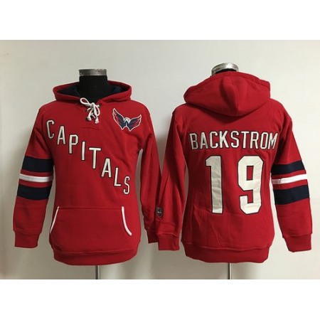 Washington Capitals #19 Nicklas Backstrom Red Women's Old Time Heidi Hoodie NHL Hoodie