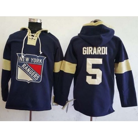 Rangers #5 Dan Girardi Navy Blue Pullover Hoodie Stitched NHL Jersey