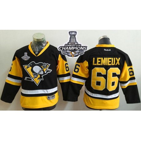 Penguins #66 Mario Lemieux Black Alternate 2016 Stanley Cup Champions Stitched Youth NHL Jersey