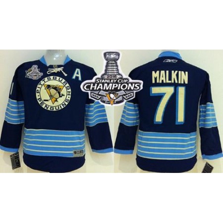 Penguins #71 Evgeni Malkin 2011 Winter Classic Vintage Dark Blue 2016 Stanley Cup Champions Stitched Youth NHL Jersey