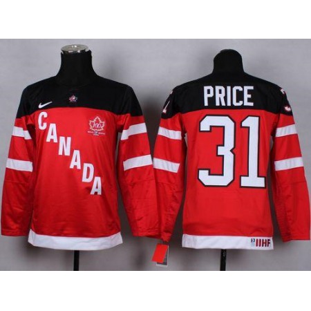 Team Canada #31 Carey Price Red 100th Anniversary Stitched Youth NHL Jersey