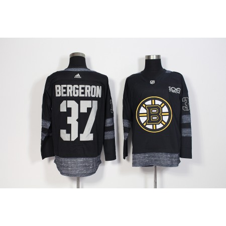 Men's Adidas Boston Bruins #37 Patrice Bergeron Black 1917-2017 100th Anniversary Stitched NHL Jersey