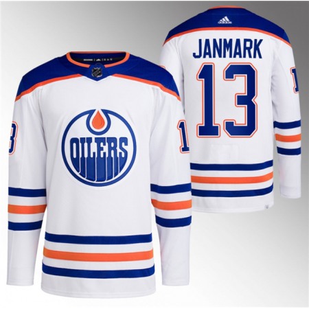 Men's Edmonton Oilers #13 Mattias Janmark White Stitched Jersey