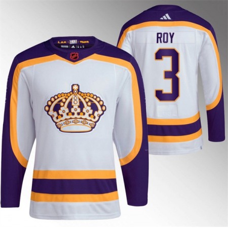 Men's Los Angeles Kings #3 Matt Roy White 2022 Reverse Retro Stitched Jersey