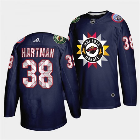 Men's Minnesota Wild #38 Ryan Hartman 2021/22 Navy Native American Heritage Day Stitched Jersey