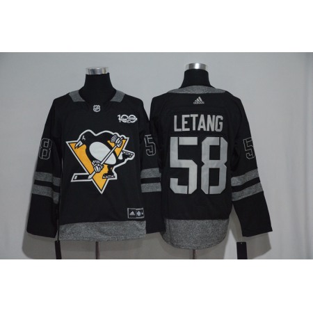 Pittsburgh Penguins #58 Kris Letang Black Men's 1917-2017 100th Anniversary Stitched NHL Jersey