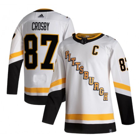 Men's Pittsburgh Penguins #87 Sidney Crosby 2021 Reverse Retro White Stitched NHL Jersey