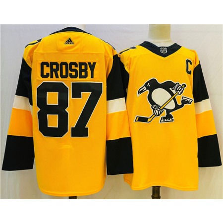 Men's Pittsburgh Penguins #87 Sidney Crosby Gold Stitched NHL Jersey