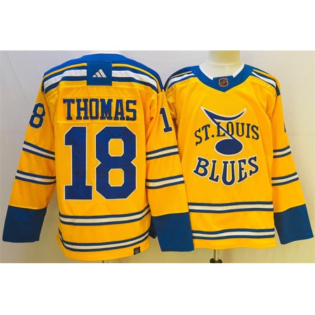 Men's St. Louis Blues #18 Robert Thomas Yellow 2022-23 Reverse Retro Stitched Jersey