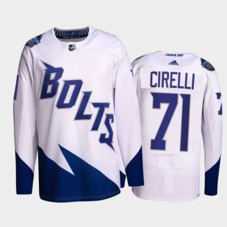 Men's Tampa Bay Lightning #71 Anthony Cirelli 2022 White Stadium Series Breakaway Stitched Jersey