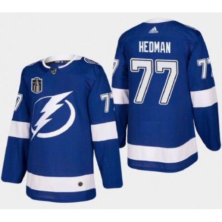 Men's Tampa Bay Lightning #77 Victor Hedman 2022 Blue Stanley Cup Final Patch Stitched Jersey