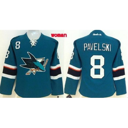 Sharks #8 Joe Pavelski Teal Women's Home Stitched NHL Jersey