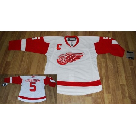 Red Wings #5 Nicklas Lidstrom Stitched White NHL Jersey