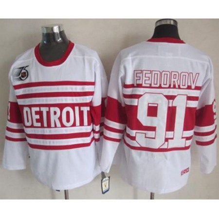 Red Wings #91 Sergei Fedorov White 75TH CCM Stitched NHL Jersey