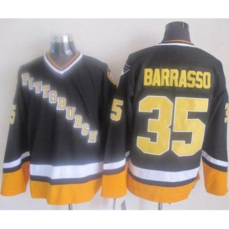 Penguins #35 Tom Barrasso Black/Yellow CCM Throwback Stitched NHL Jersey