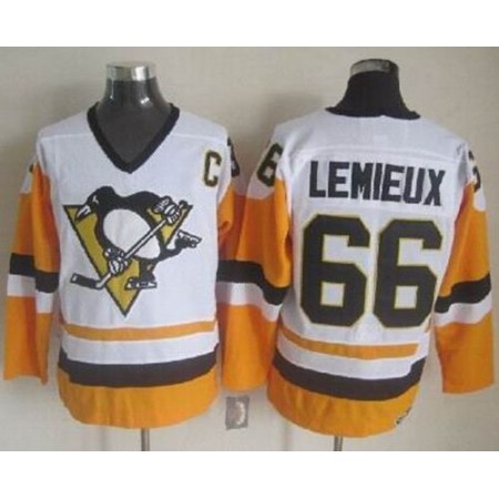 Penguins #66 Mario Lemieux White/Black CCM Throwback Stitched NHL Jersey