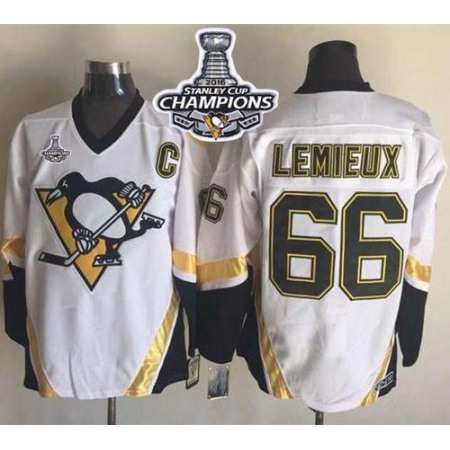 Penguins #66 Mario Lemieux White CCM Throwback 2016 Stanley Cup Champions Stitched NHL Jersey