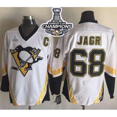 Penguins #68 Jaromir Jagr White CCM Throwback 2016 Stanley Cup Champions Stitched NHL Jersey