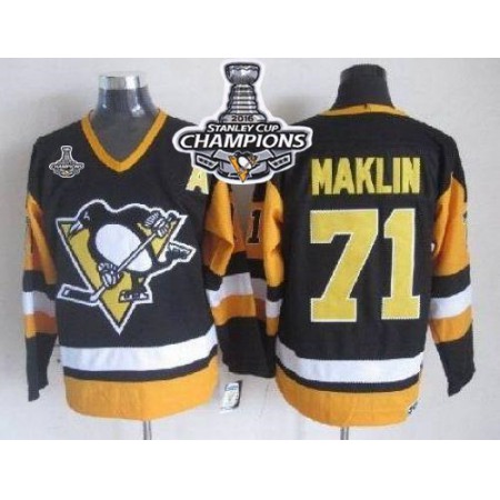 Penguins #71 Evgeni Malkin Black CCM Throwback 2016 Stanley Cup Champions Stitched NHL Jersey